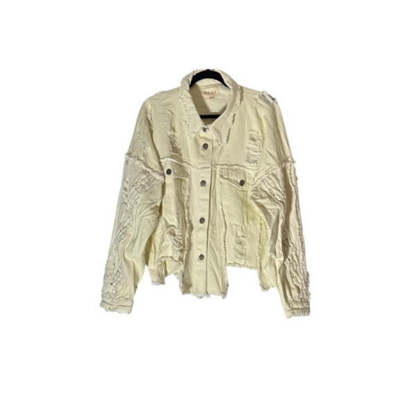 Women's Oli & Hali Cream Distressed Jean Jacket L - Picture 5 of 8